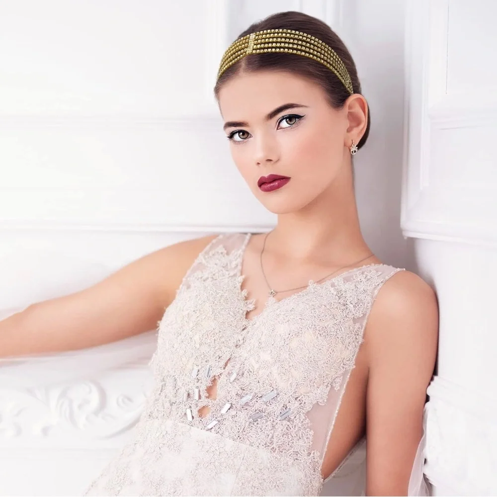 🆕 Multi Layered Adjustable Rhinestone Bridal Headpiece, Gold
